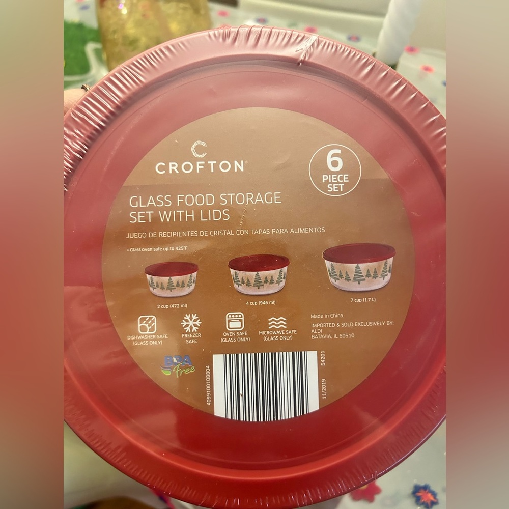 Crofton 6pc Glass Food Storage Containers w/ Lids- Pine Tree design